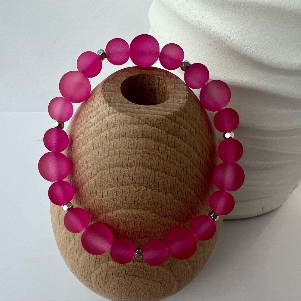 Stretch Beaded Bracelet Bright Pink 6.25”